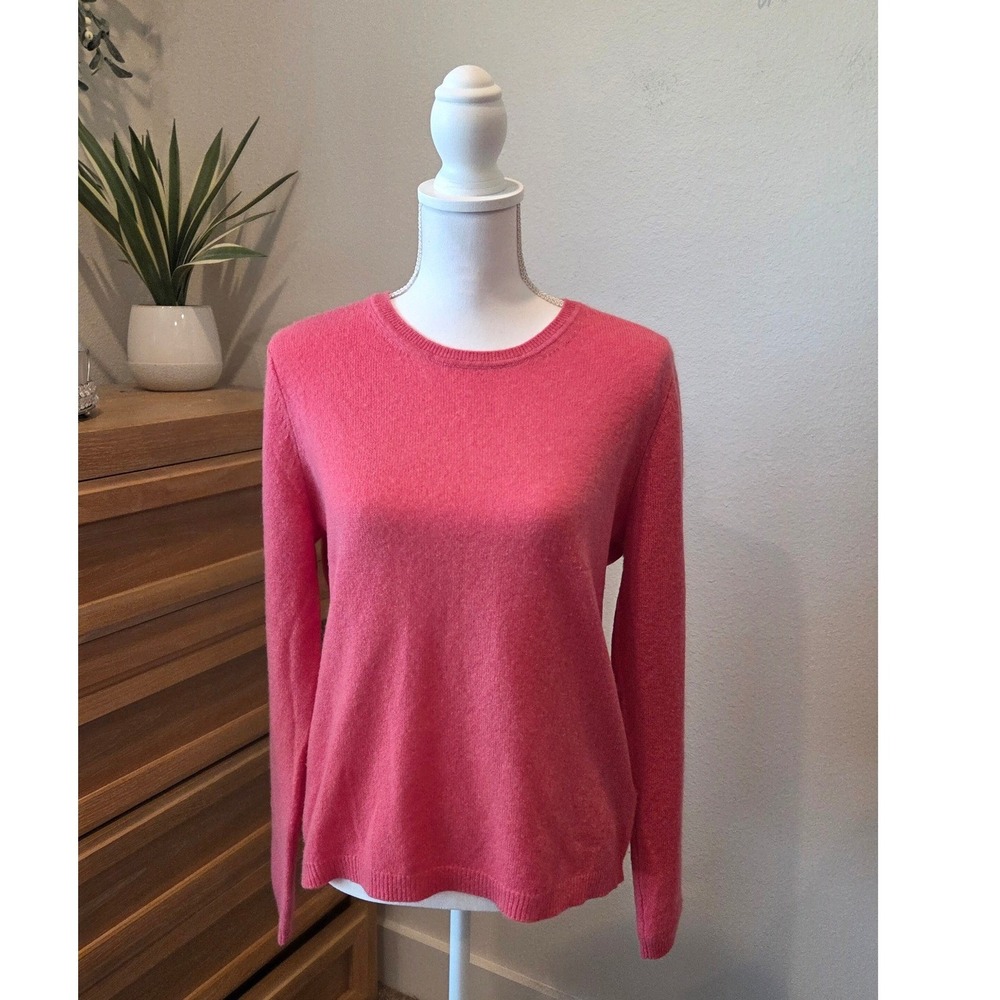 Ellen‎ Tracy Pink 100% Cashmere Crew Neck Long Sleeve Sweater Women's L